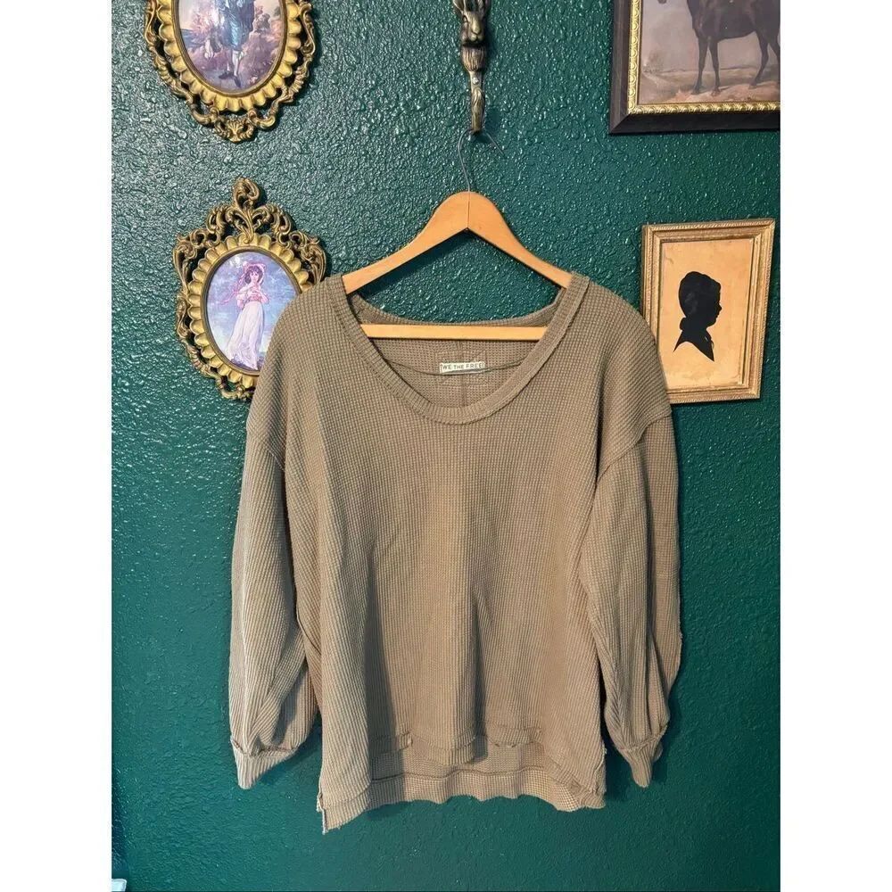 Free People Green Loose Fit Thermal Long Sleeve Sz XS
